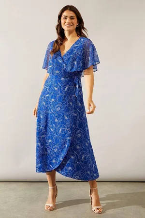 wallis Womens Stencil Floral Cape Sleeve Wrap Dress
