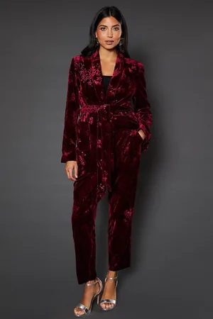 wallis Womens Floral Velvet Tapered Trousers