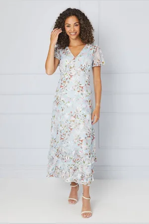 wallis Womens Floral Satin Ruffle Hem Midaxi Dress
