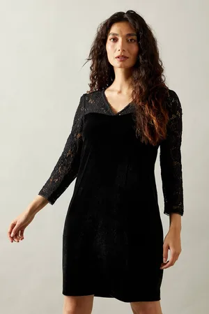 wallis Womens Occasion Lace Sleeve Velvet Shift Dress