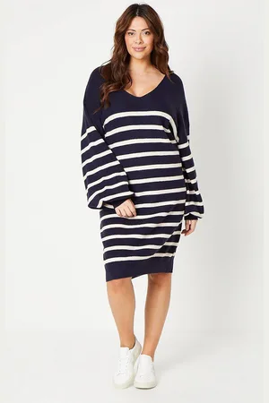wallis Womens Curve Stripe Stitch Detail Longline V Neck Jumper Dress