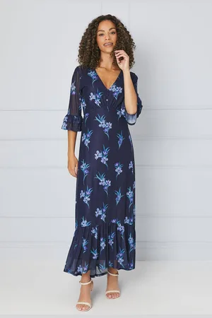 wallis Womens Tall Floral Mesh Ruffle Sleeve Midaxi Dress