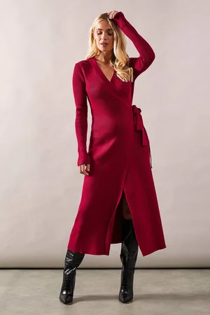 wallis Womens Petite Wrap Belted Knitted Midi Dress