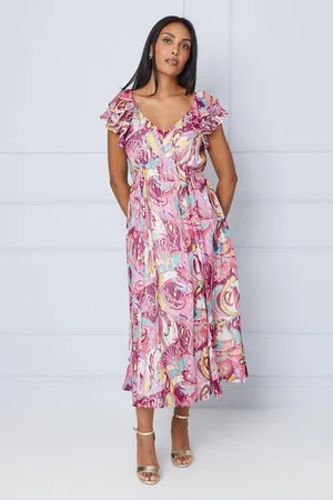 wallis Womens Petite Paisley Metallic Ruffle Shoulder Midi Dress