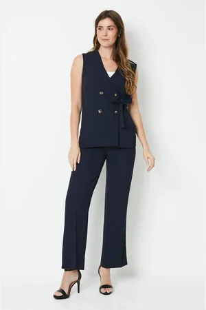 wallis Womens Premium Tab Detail Elasticated Back Straight Leg Trouser