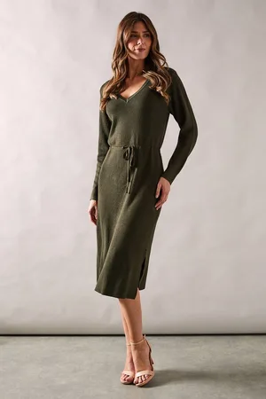 wallis Womens Tie Rib Knitted Midi Dress