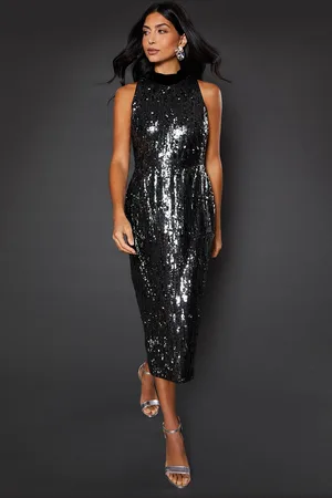 wallis Womens Sequin High Neck Sleeveless Midi Dress