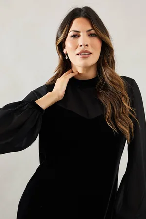 wallis Womens Occasion Velvet Chiffon Sleeve Shift Dress