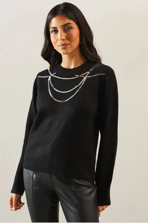 wallis Womens Sequin Necklace Detail Jumper