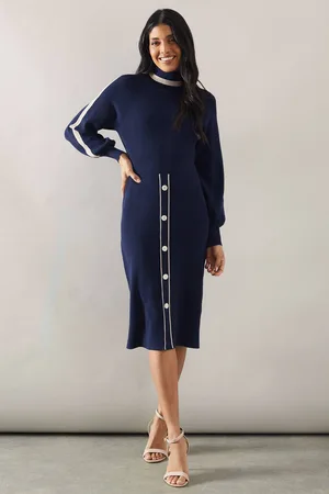 wallis Womens Tipped Button Skirt Roll Neck Midi Dress