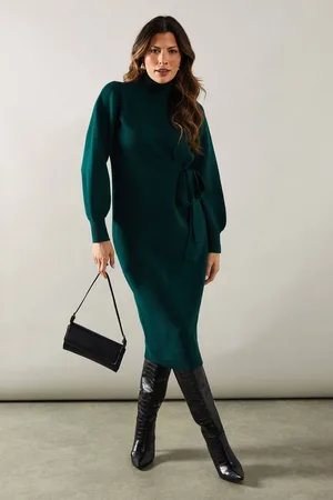 wallis Womens Tie Side High Neck Knitted Midi Dress