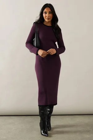 wallis Womens Petite Plain Tipped Knitted Midi Dress