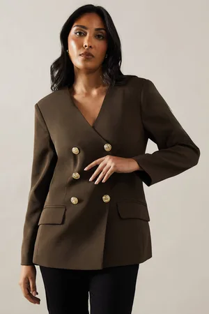 wallis Womens Petite V Neck Double Breasted Blazer