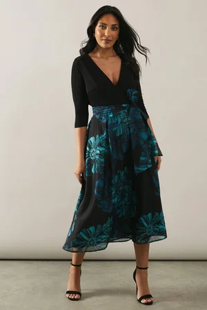 wallis Womens Petite Occasion Printed Organza Wrap Midi Dress