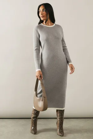 wallis Womens Petite Plain Tipped Knitted Midi Dress