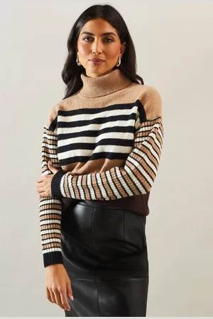 wallis Womens Striped Roll Neck Slouchy Jumper