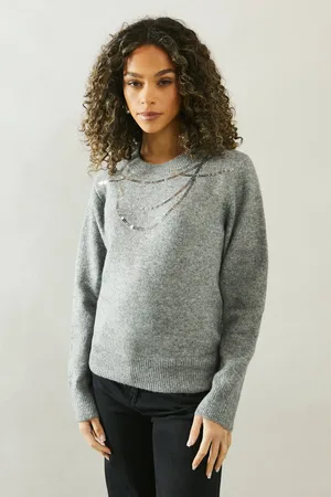 wallis Womens Sequin Necklace Detail Jumper