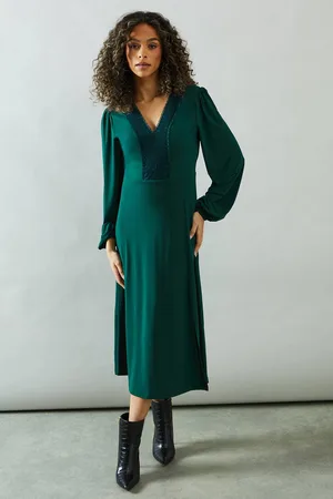 wallis Womens Jersey Lace Trim Midi Dress