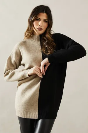 wallis Womens Colour Block High Neck Knitted Tunic