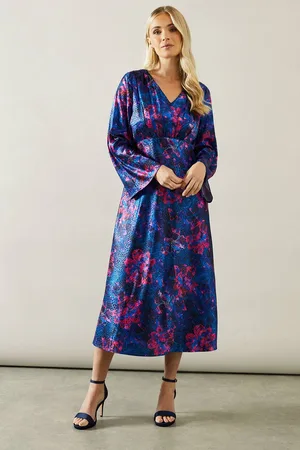 wallis Womens Petite Floral Print Satin Jacquard Midaxi Dress