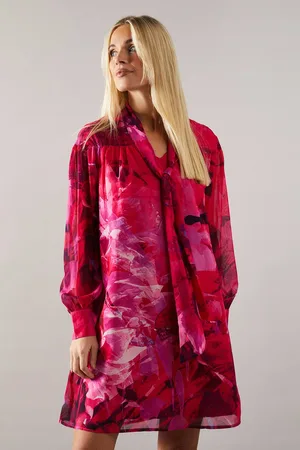 wallis Womens Petite Floral Print Tie Neck Shift Mini Dress