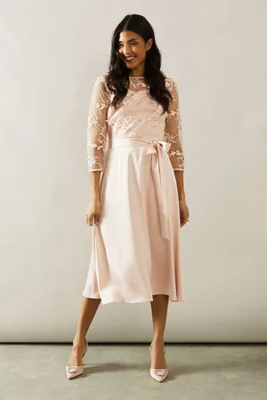 wallis Womens Occasion Satin And Mesh Overlay Fit And Flare Dress