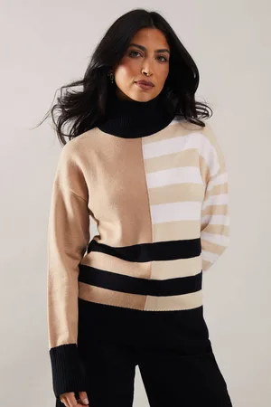 wallis Womens Striped Colourblock Roll Neck Jumper