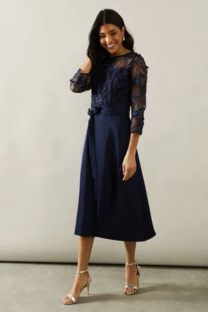wallis Womens Occasion Satin And Mesh Overlay Fit And Flare Dress