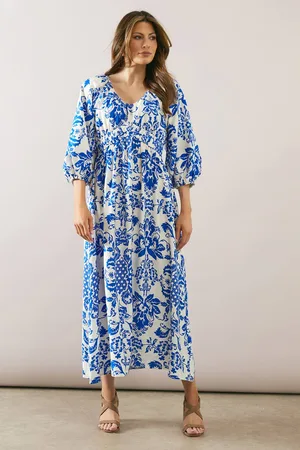 wallis Womens Floral Ruched Waist Midaxi Tea Dress