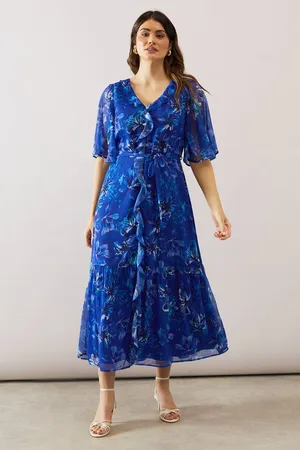 wallis Womens Floral Chiffon Ruffle Maxi Dress