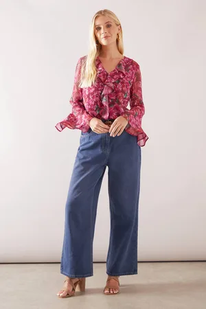 wallis Womens Petite Floral Lace Trim Ruffle Blouse