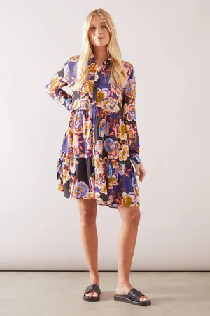 wallis Womens Petite Floral Print Viscose Tiered Shift Dress