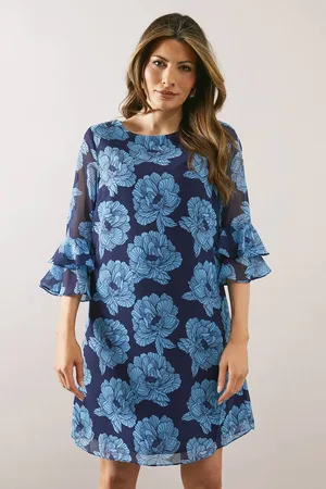 wallis Womens Navy Floral Flute Shift Dress