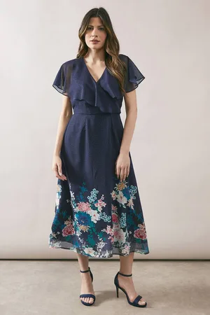 wallis Womens Floral Border Cape Sleeve Wrap Dress