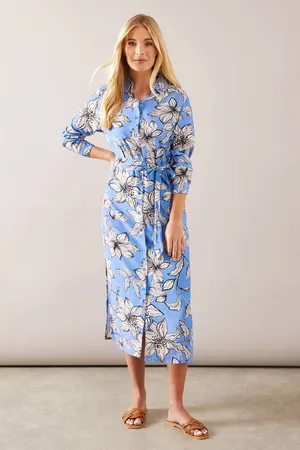 wallis Womens Floral Button Through Belted Shirt Dress