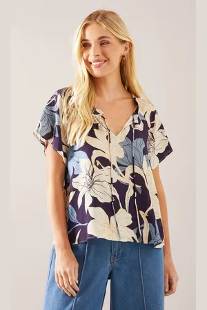 wallis Womens Petite Floral Tie Neck Top