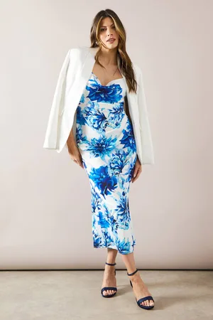wallis Womens Floral Print Satin Midaxi Dress