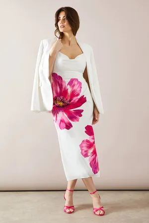 wallis Womens Floral Print Satin Midaxi Dress