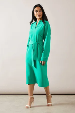 wallis Womens Petite Collared Long Sleeve Tie Waist Midi Dress