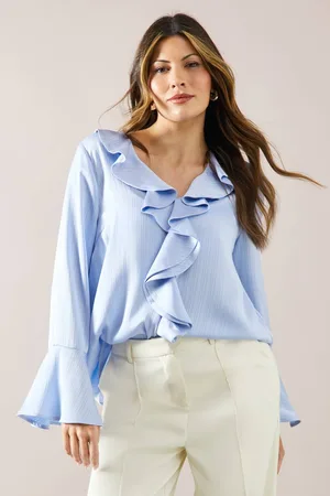 wallis Womens Stripe Crinkle Ruffle Sleeve Blouse