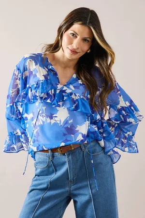 wallis Womens Floral Ruffle Tie Detail Blouse