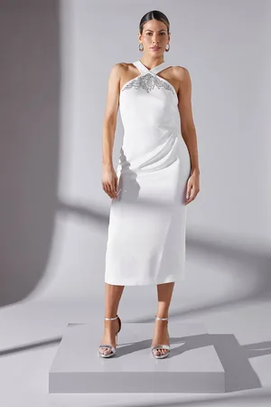 wallis Womens Embellished Satin Crepe Halterneck Midi Dress