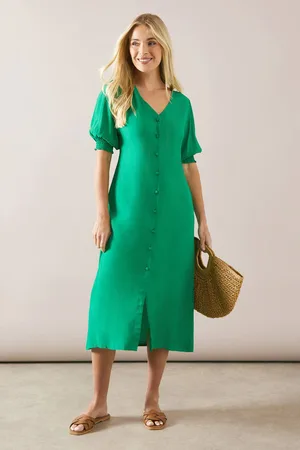 wallis Womens Petite Button Through Viscose Midi Dress