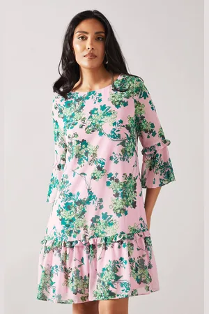 wallis Womens Petite Floral Ruffle Sleeve Drop Hem Shift Dress
