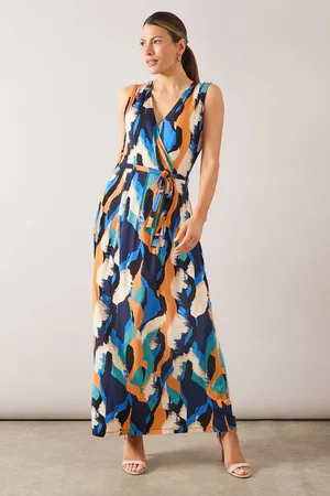 wallis Womens Abstract Sleeveless Wrap Viscose Jersey Maxi Dress