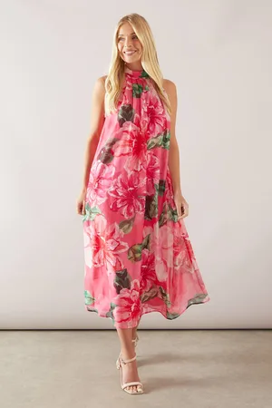 wallis Womens Petite Floral Organza Halterneck Midaxi Dress