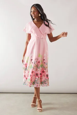wallis Womens Floral Border Cape Wrap Dress