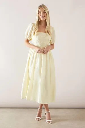 wallis Womens Petite Linen Mix Puff Sleeve Midaxi Dress