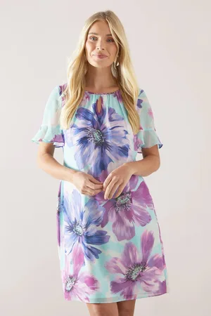 wallis Womens Petite Floral Ruffle Sleeve Button Shift Dress