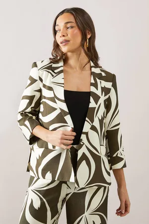 wallis Womens Petite Printed Linen Single Breasted Blazer